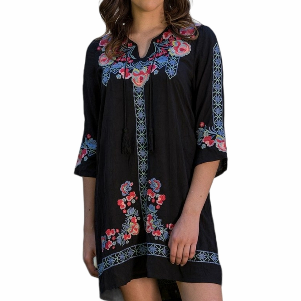 NWT PAPARAZZI by Biz Black Red & Blue Floral Embroidered Dress Size S
